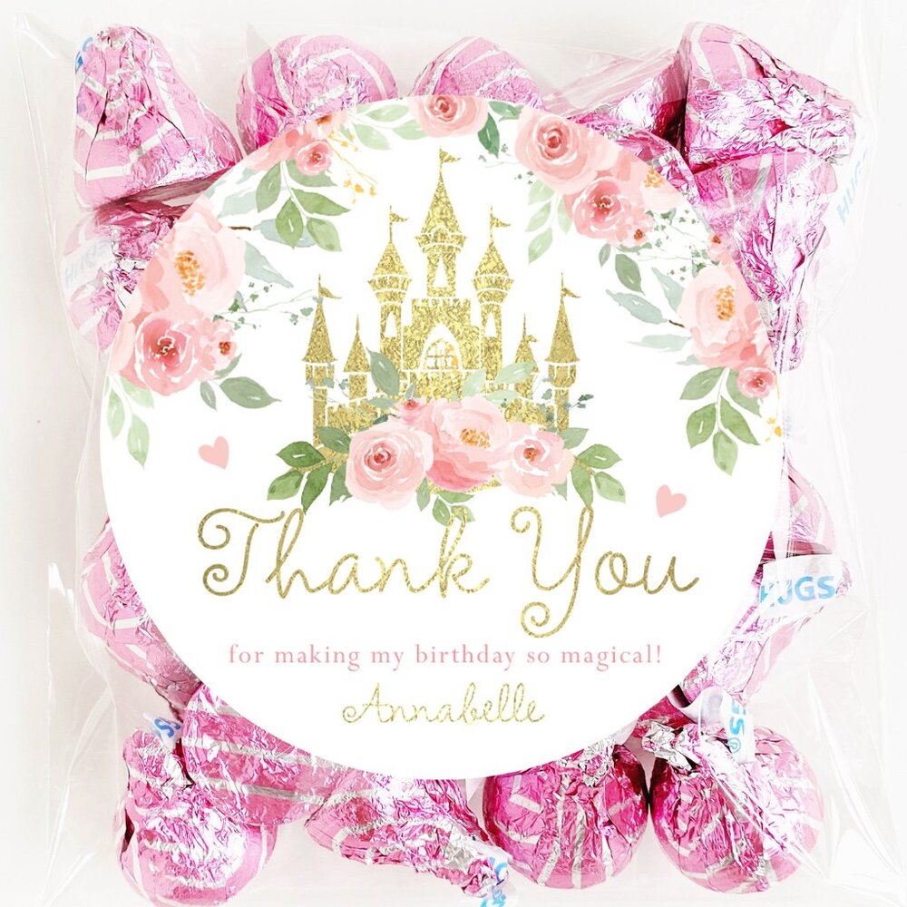 Princess Birthday Stickers, Princess Castle Birthday Party Favor Stickers, Party